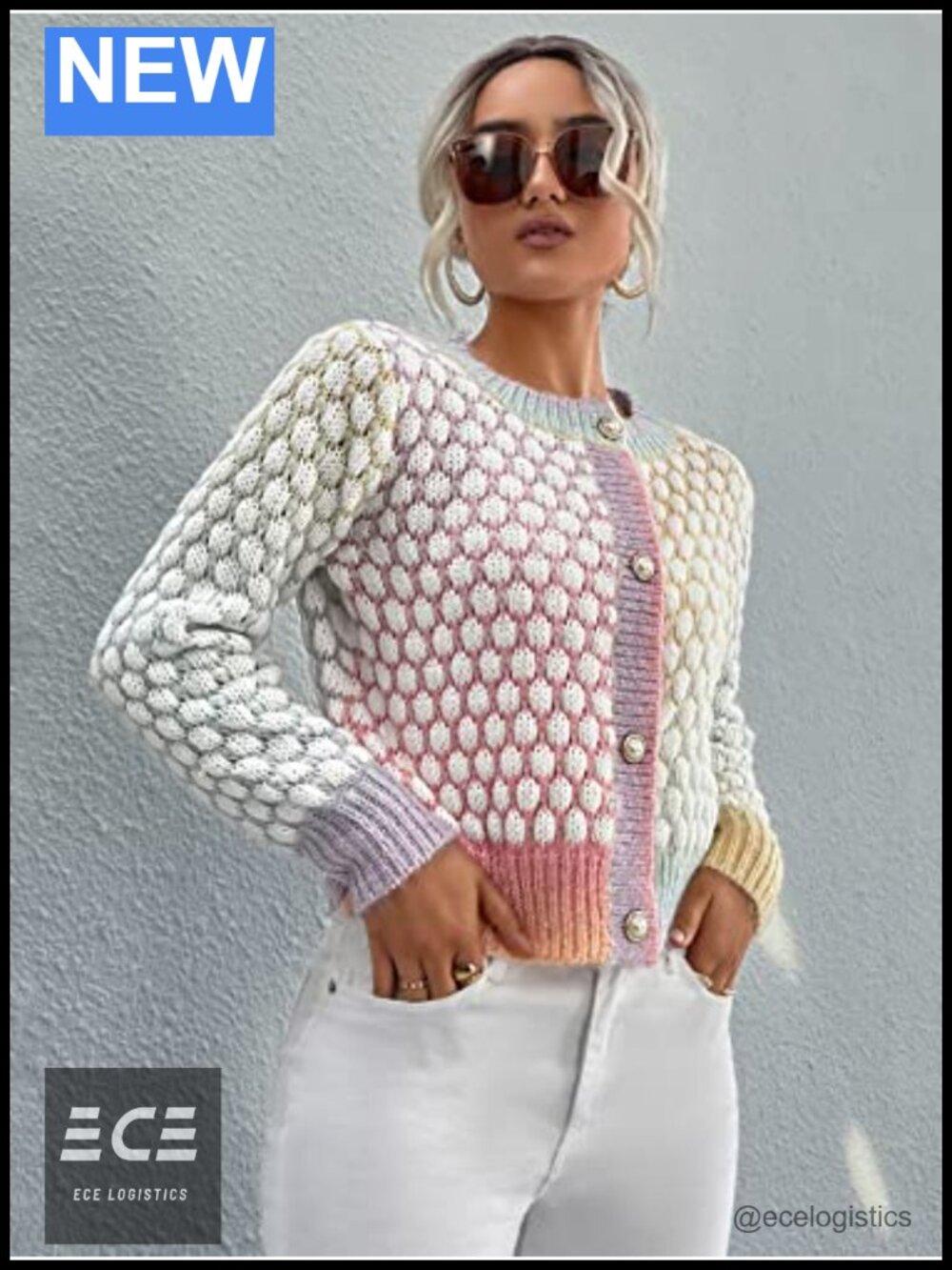Cropped Button Up Cardigan Tweed Pearl-Button Knit Layering Top - Picture 4 of 6